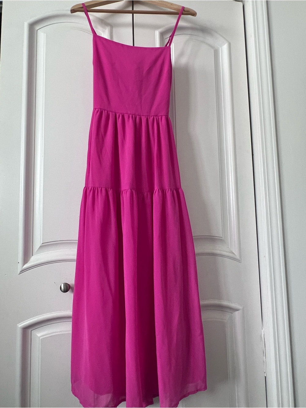 Fashion Nova Hot Pink Spaghetti Strap Tiered Maxi Dress
